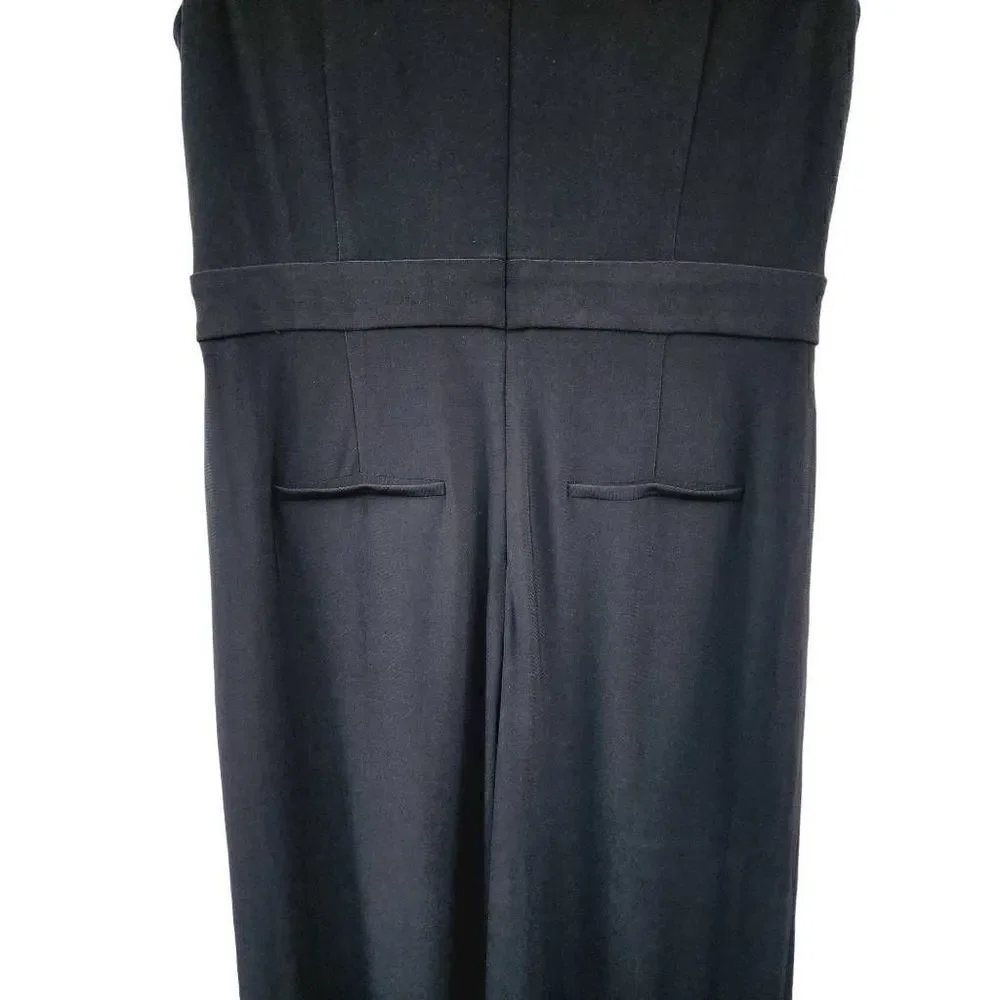 Nine West Womens Jumpsuit Black Surplice Neck Sleeveless Long Wide Leg Pleats 4